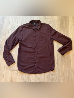 Volcom Men’s Medium M Long Sleeve Button Down Shirt Port Maroon Brown A0502403
